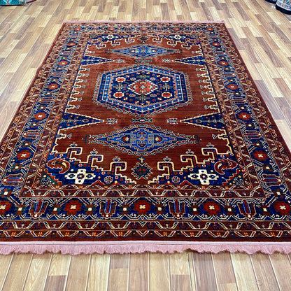 7 ft x 10 ft - Area Rug - Persian Baluchi 2 - Red Wine and Blue - Timeless Beauty for Your Home