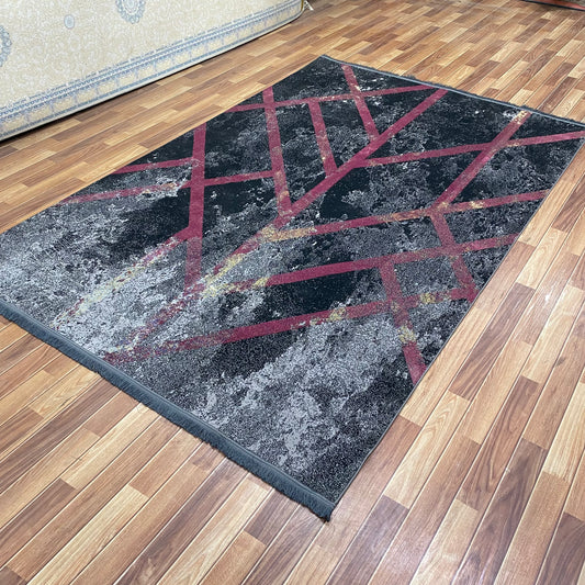 7 ft x 10 ft - Area Rug - Persian 700 Reeds - Mahromah 2 - Faded Black and Pink - Sleek and Minimalist for Chic Interiors