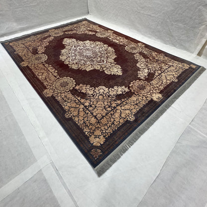 8 ft x 11 ft Persian Rug - Beheshti Tabriz 1200 Reeds Silk & Cotton Vintage Red Luxury Carpet