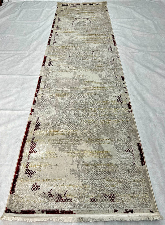 2.5 ft x 10 ft - Runner - Persian - Silky III 2 - Grey and Red Wine