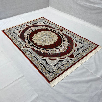 5ft x 8ft Persian Rug - Miniature | 1500 Reeds | Premium Silk, Machine-Made | Elegant Red & Gold Medallion Design | Luxurious, Durable, Easy Maintenance | Made in Iran