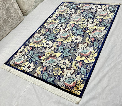 5 ft x 8 ft - Area Rug - Persian Silky - Taymaz 2 - D. Blue and Grey with Multi Colors