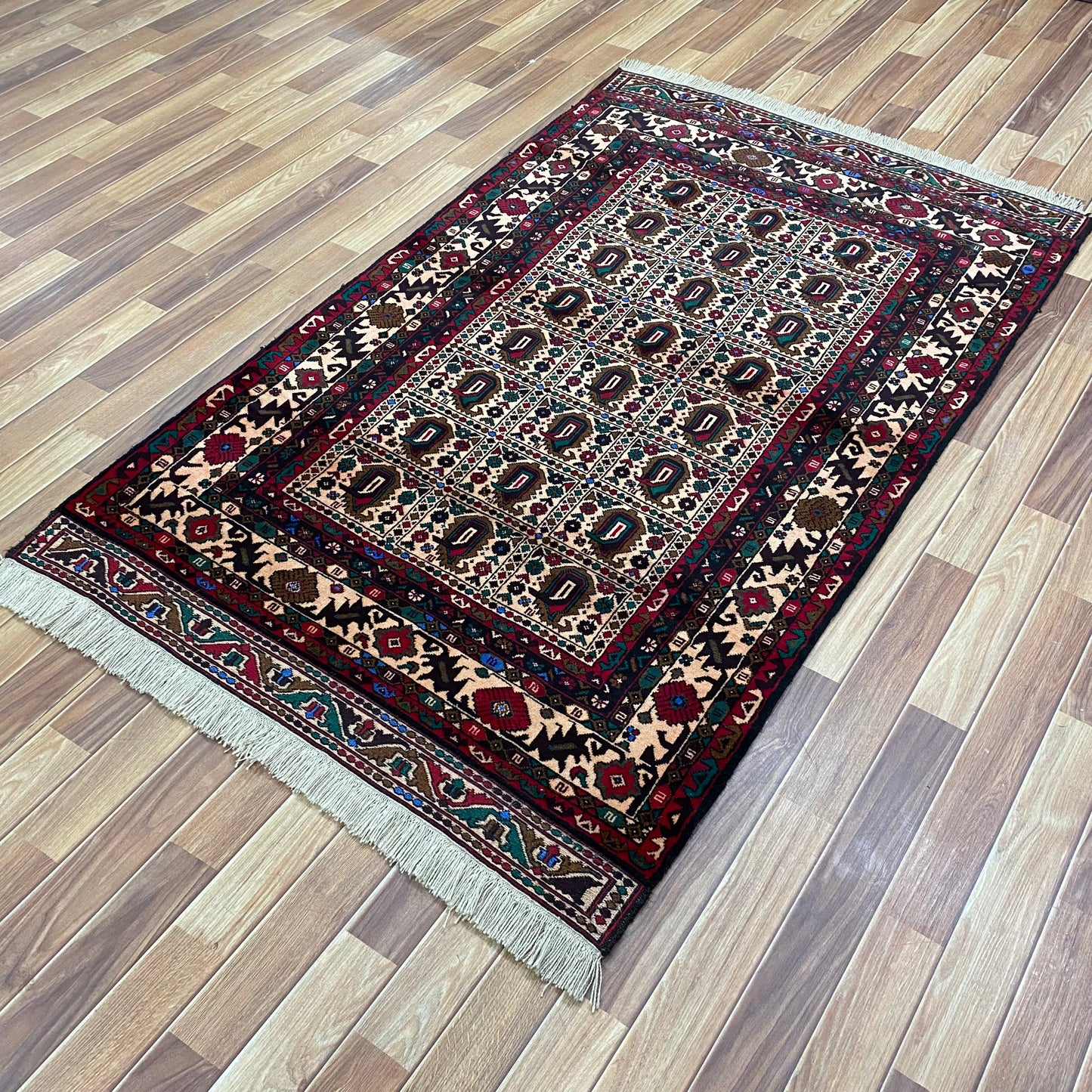 Authentic Baluchi 2 - 4 ft x 6 ft Handmade Wool Carpet - Red Wine and Peach - Timeless Beauty for Your Home