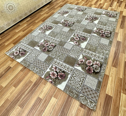 Elegant 7 ft x 10 ft Persian 500 Reeds Ana Floral 2 Area Rug - Light Brown and Beige Patchwork Design