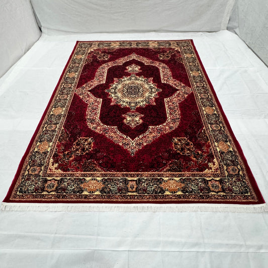Persian Kashani Red Medallion Rug 8x11 ft – 500 Reeds Nylon Machine-Made Iran