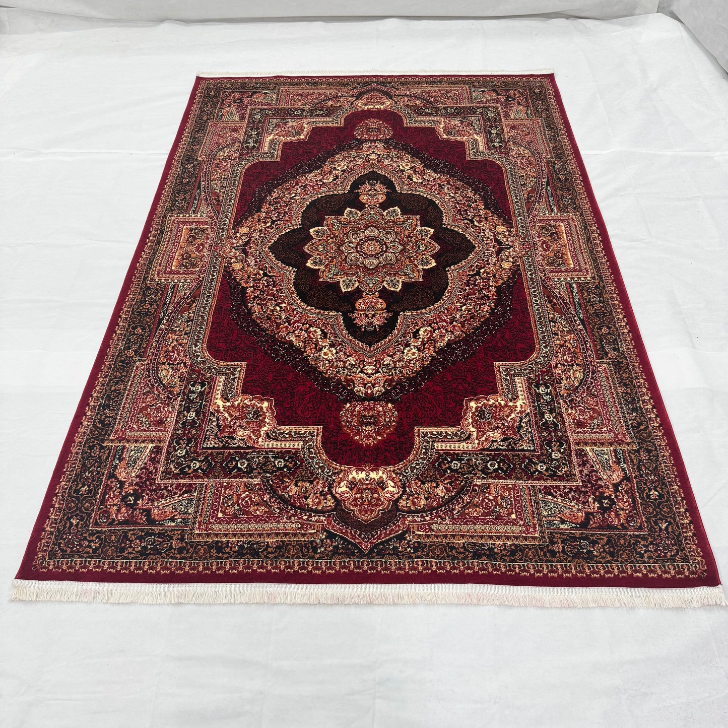 Persian Kashani Red Classic Medallion Rug 7x10 ft – 500 Reeds Nylon Machine-Made Iran