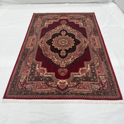 Persian Kashani Red Classic Medallion Rug 7x10 ft – 500 Reeds Nylon Machine-Made Iran