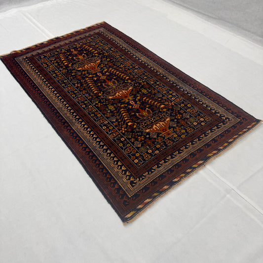 4 ft x 6 ft Afghan Handmade Wool Rug - Sultani Guldan Design, Warm Earth Tones, Durable & Eco-Friendly