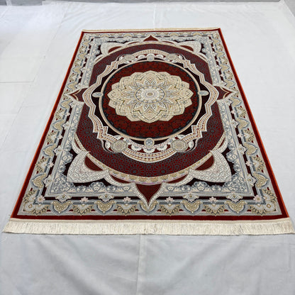 5ft x 8ft Persian Rug - Miniature | 1500 Reeds | Premium Silk, Machine-Made | Elegant Red & Gold Medallion Design | Luxurious, Durable, Easy Maintenance | Made in Iran