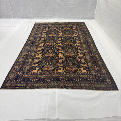 Stunning Afghan Handmade Shiakrgah Rug – 6.5 ft x 10 ft – Traditional Hunting Scene with Animal and Floral Motifs – Premium Wool, Handcrafted Excellence