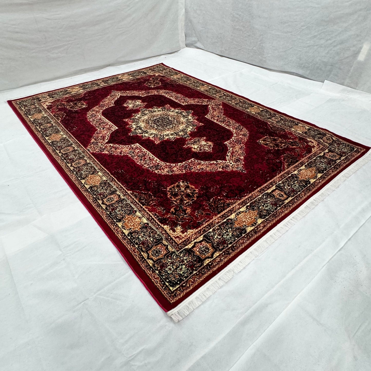 Persian Kashani Red Medallion Rug 8x11 ft – 500 Reeds Nylon Machine-Made Iran