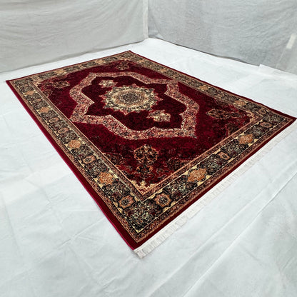 Persian Kashani Red Medallion Rug 8x11 ft – 500 Reeds Nylon Machine-Made Iran