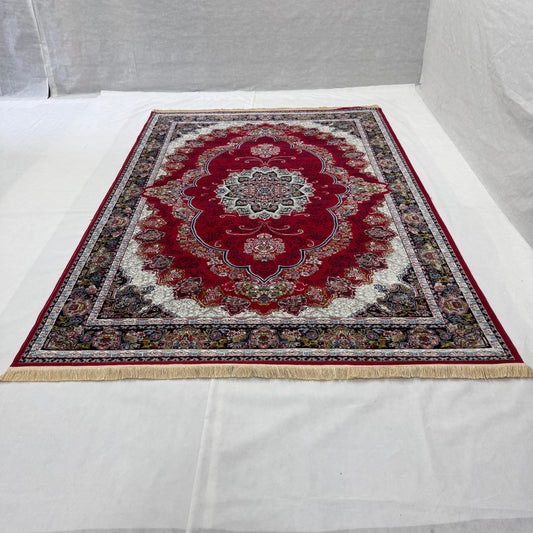 7ft x 10ft Persian Rug - Farsh e Nab, 500 Reeds, Acrylic & Polyester - Rich Red & Elegant Design