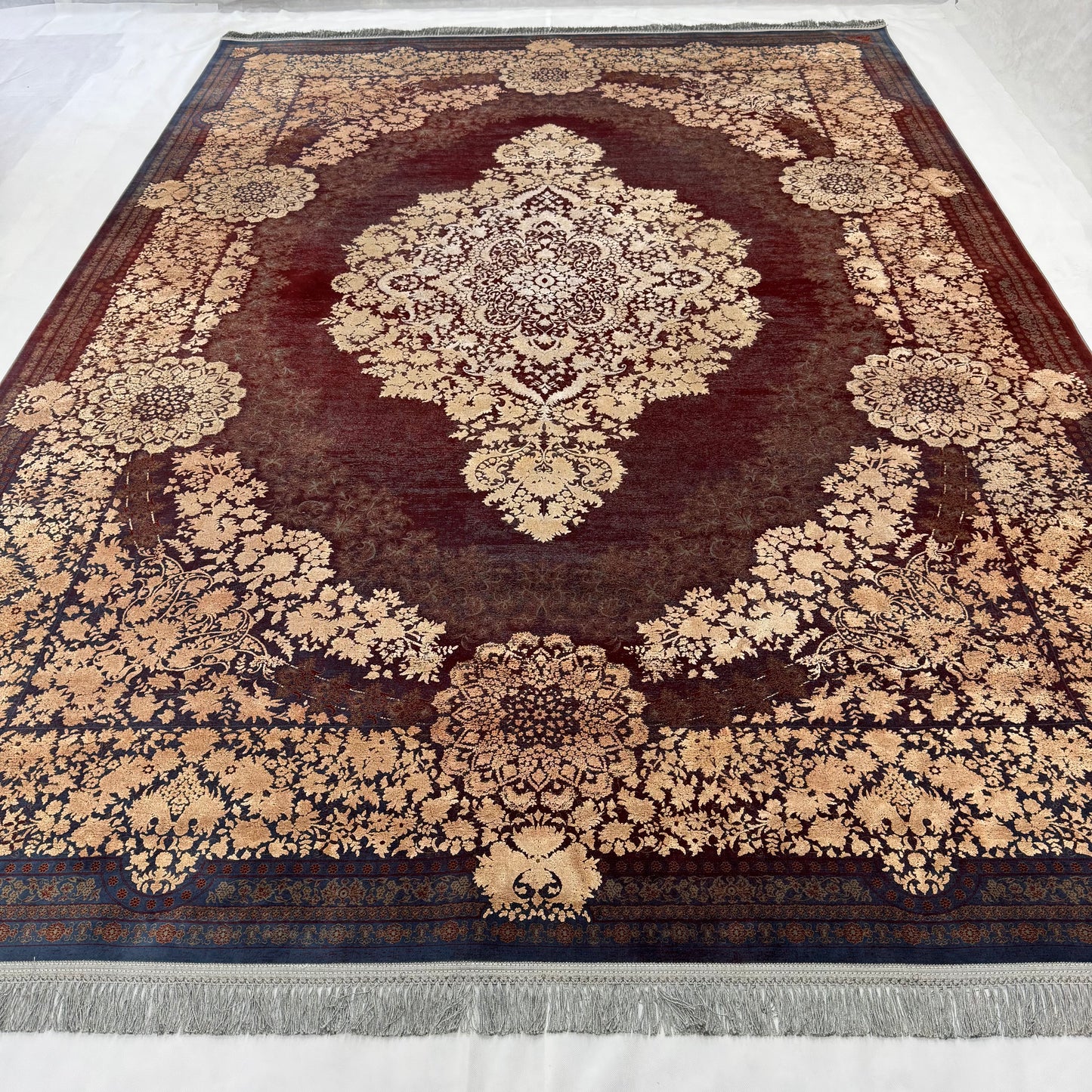 8 ft x 11 ft Persian Rug - Beheshti Tabriz 1200 Reeds Silk & Cotton Vintage Red Luxury Carpet