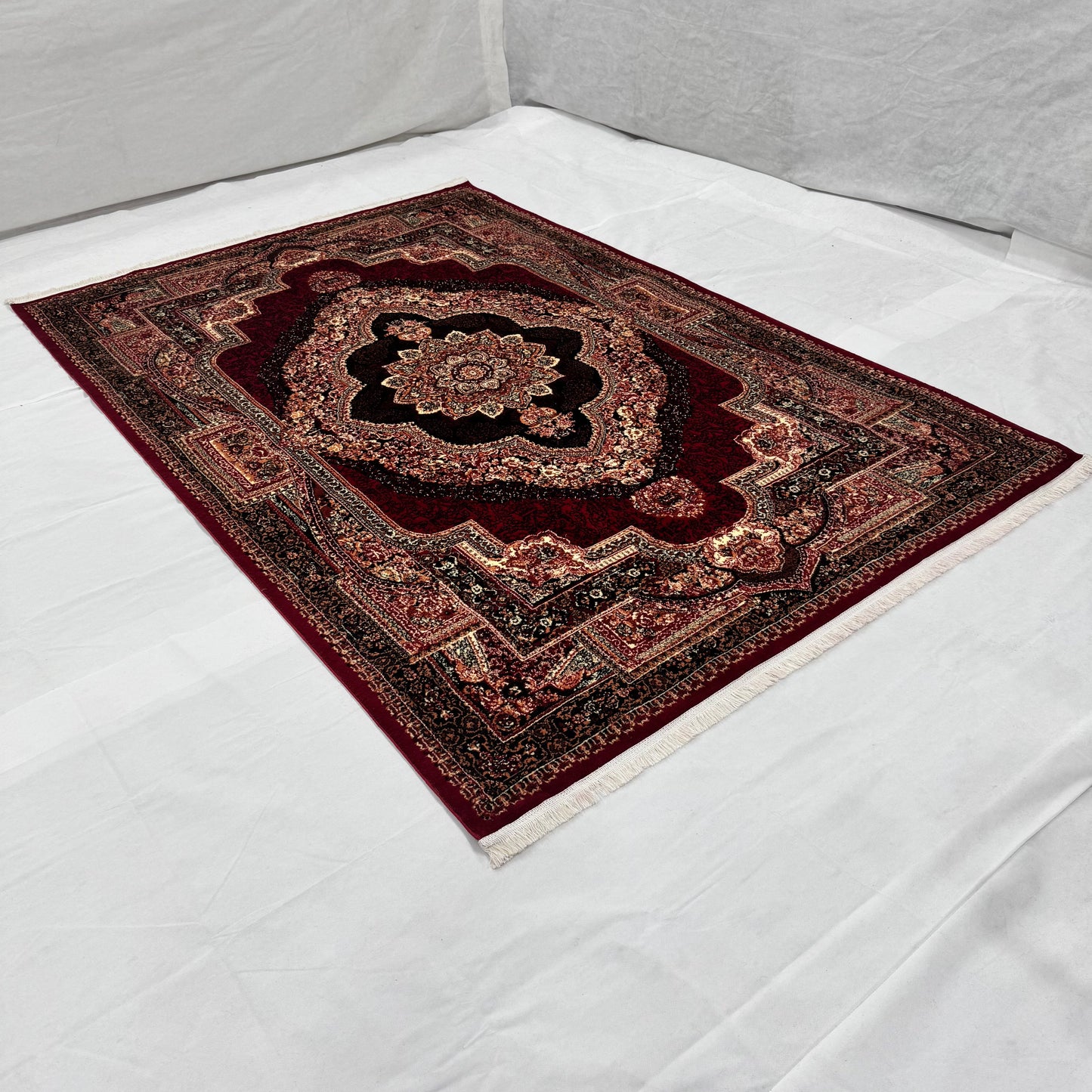 Persian Kashani Red Classic Medallion Rug 7x10 ft – 500 Reeds Nylon Machine-Made Iran