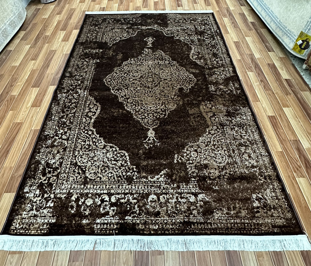 Luxurious 7 ft x 10 ft Persian Silky Taymaz Area Rug - Dark Brown and White Elegance