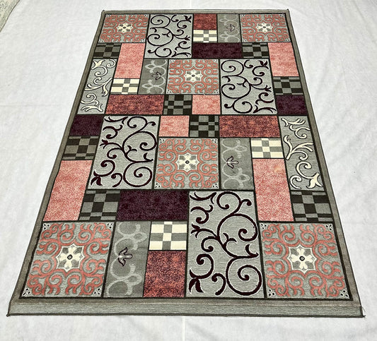Stylish Grey and Multi-Color Area Rug - 5 ft x 8 ft - Persian Silky Chenille Vintage Collection