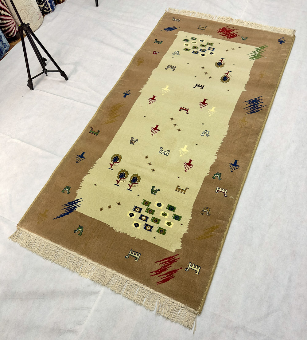 Elegant Persian 500 Reeds Area Rug - 3 ft x 6 ft - Farsh Aryan 2 in Brown and Beige