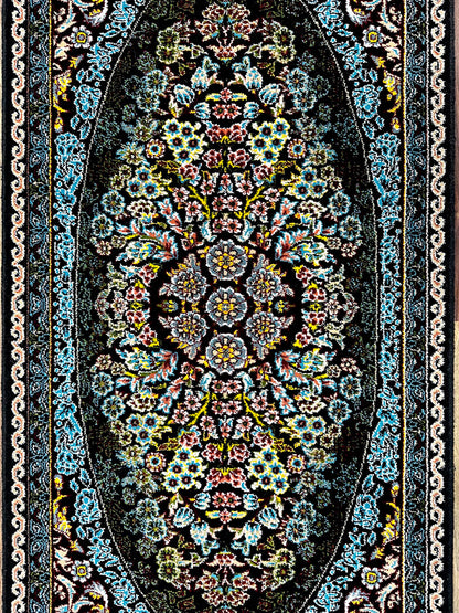 1.5 ft x 13 ft - Runner - Persian 1000 Reeds - Pars Negin Shahkar 2 - Black and Multi Colors