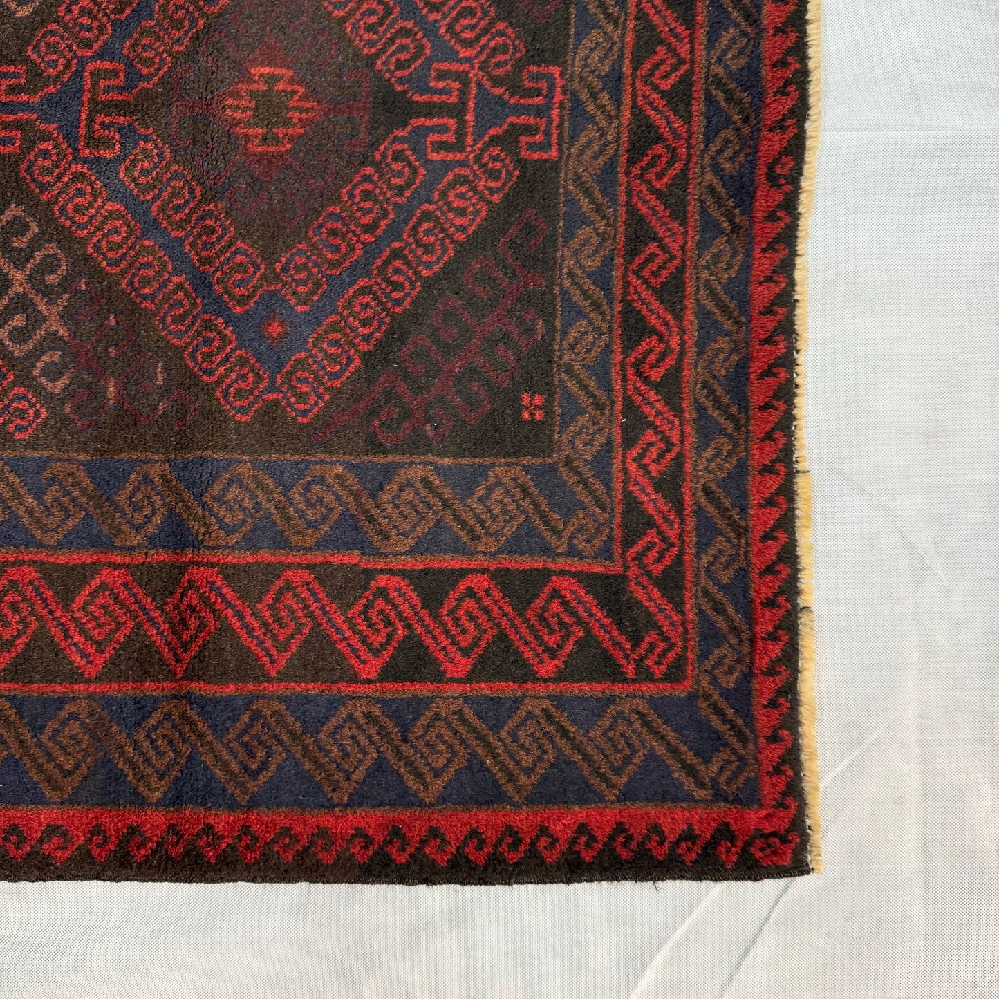 Elegant 4x6 ft Baluchi Handmade Rug - Rich Red and Black Geometric Design