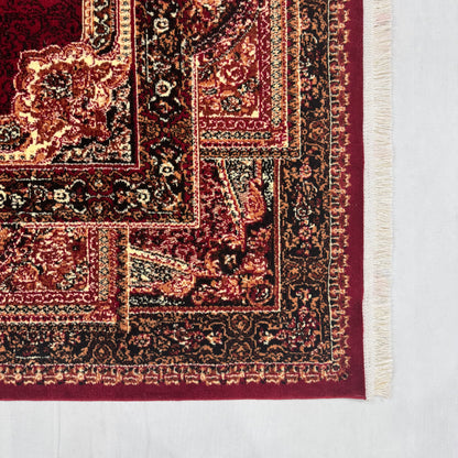 Persian Kashani Red Classic Medallion Rug 7x10 ft – 500 Reeds Nylon Machine-Made Iran