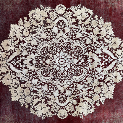 8 ft x 11 ft Persian Rug - Beheshti Tabriz 1200 Reeds Silk & Cotton Vintage Red Luxury Carpet