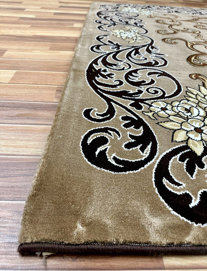 Luxurious 7 ft x 10 ft Persian 500 Reeds Ana Shiny Cutworks 2 Area Rug - Brown and Multi Colors