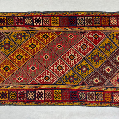 Handmade Afghan Wool Rug - 2.5ft x 5ft | Vibrant Red, Yellow, and Blue Geometric Carpet