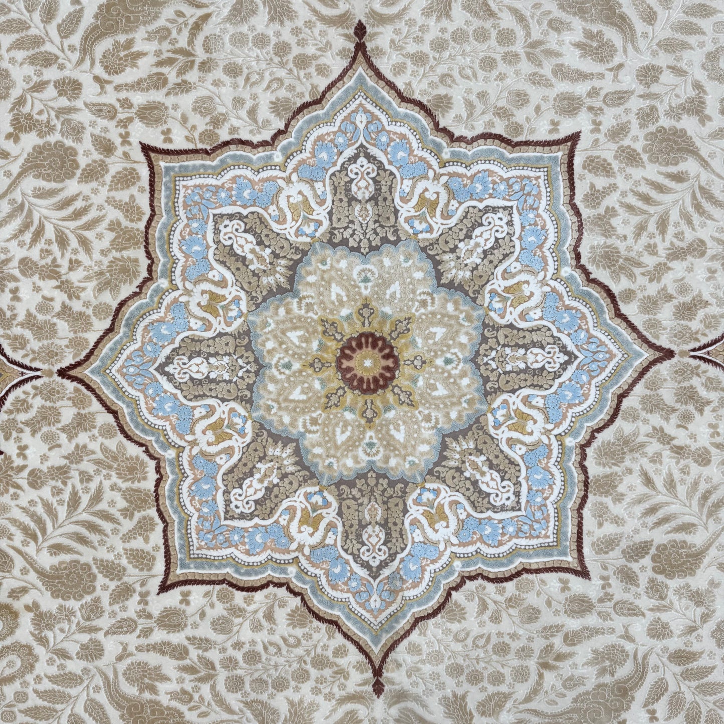 Persian Beheshti Rug – Bamboo Silk – 10×13 ft – 1500 Reeds – Beige Gold