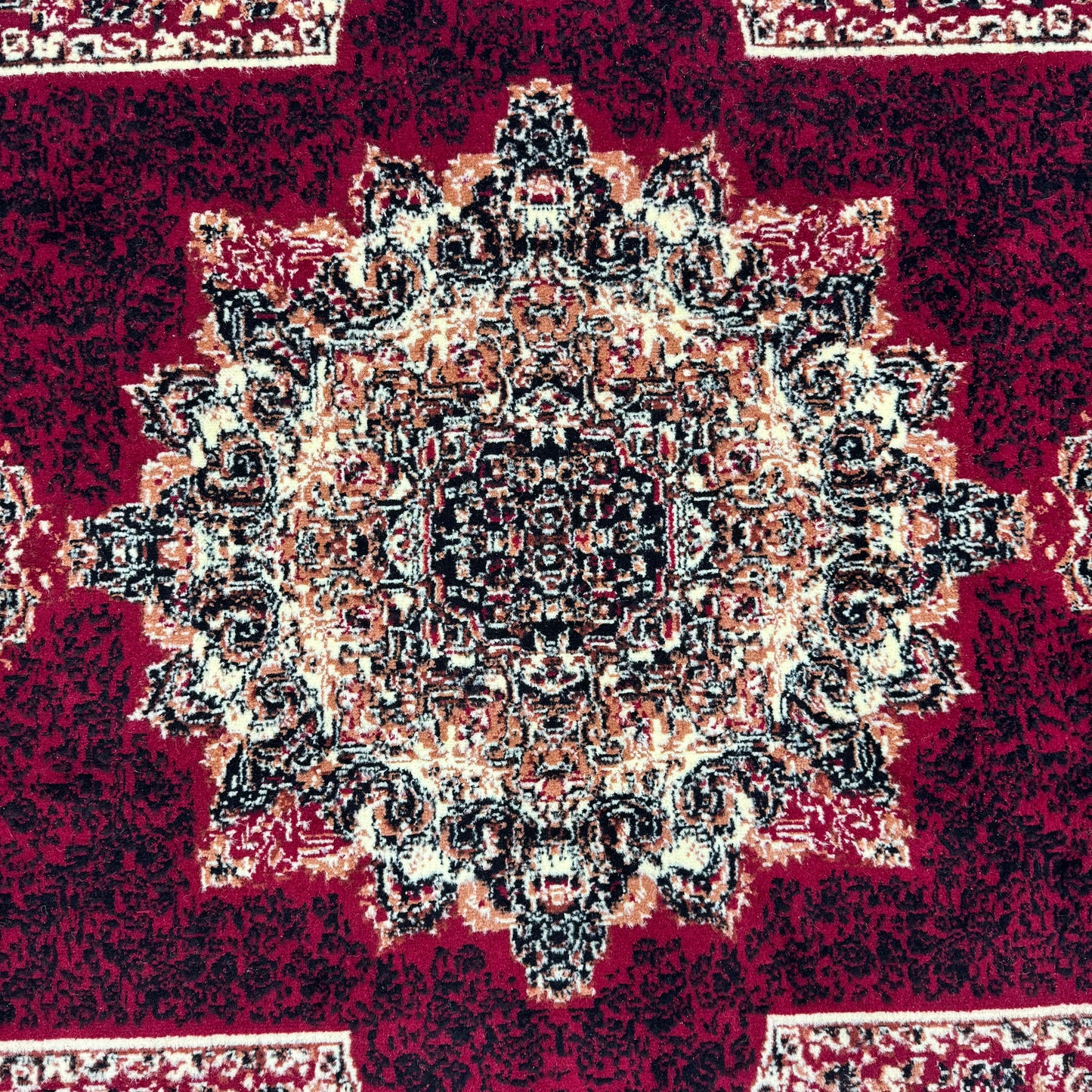 Persian Kashani Red Medallion Rug 8x11 ft – 500 Reeds Nylon Machine-Made Iran