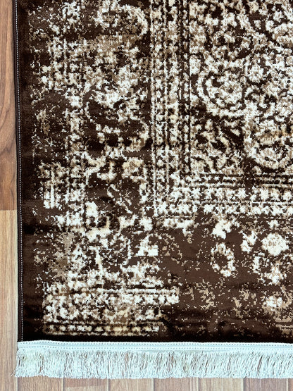 Luxurious 7 ft x 10 ft Persian Silky Taymaz Area Rug - Dark Brown and White Elegance