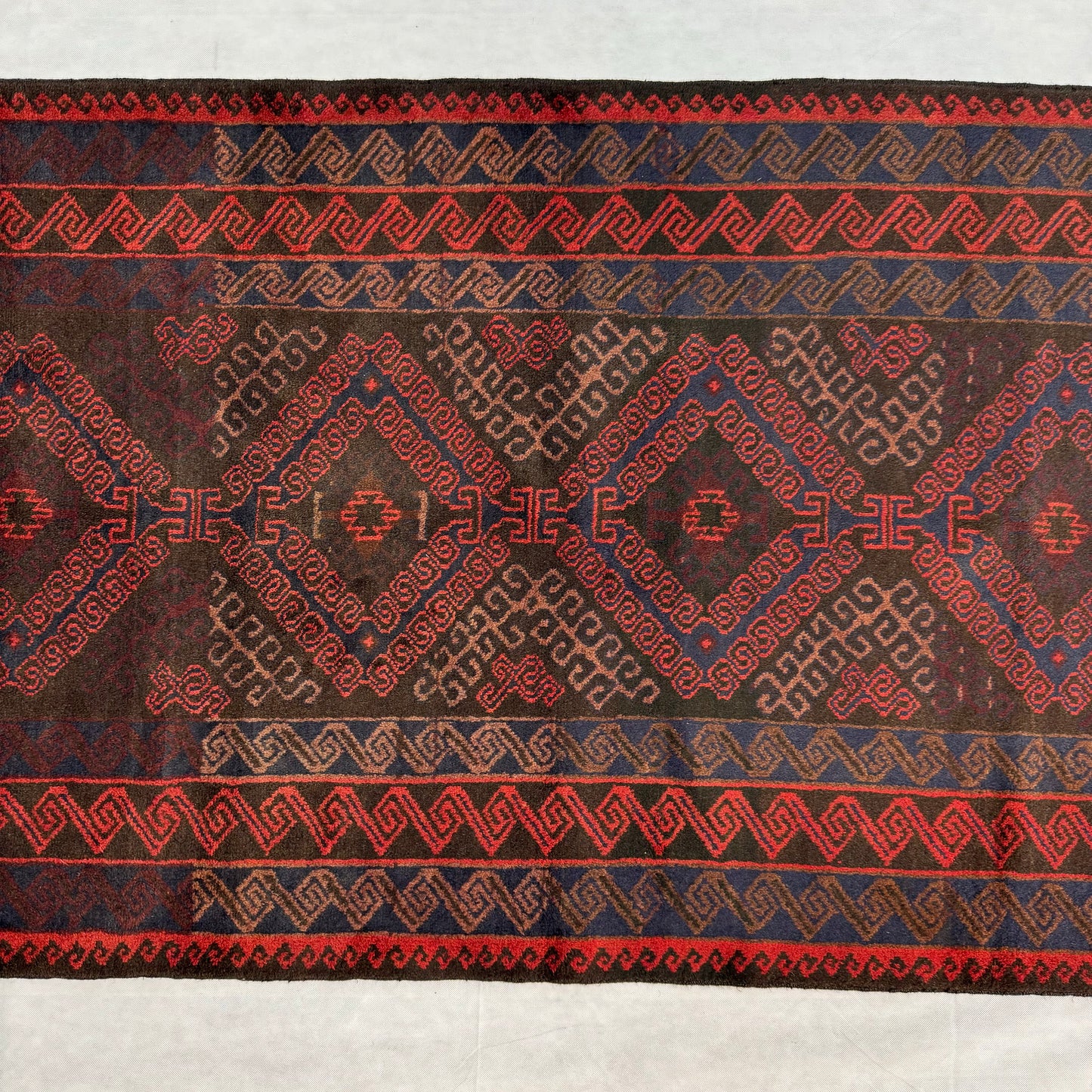 Elegant 4x6 ft Baluchi Handmade Rug - Rich Red and Black Geometric Design