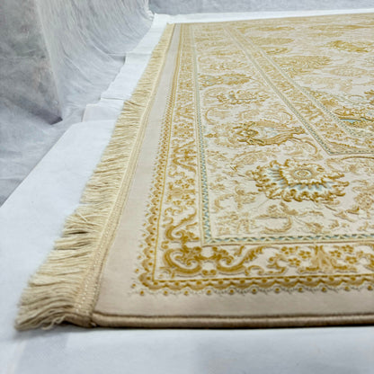 8 ft x 11 ft - Persian Solomon - 1500 Reeds - Premium Silk Rug - Cream & Gold