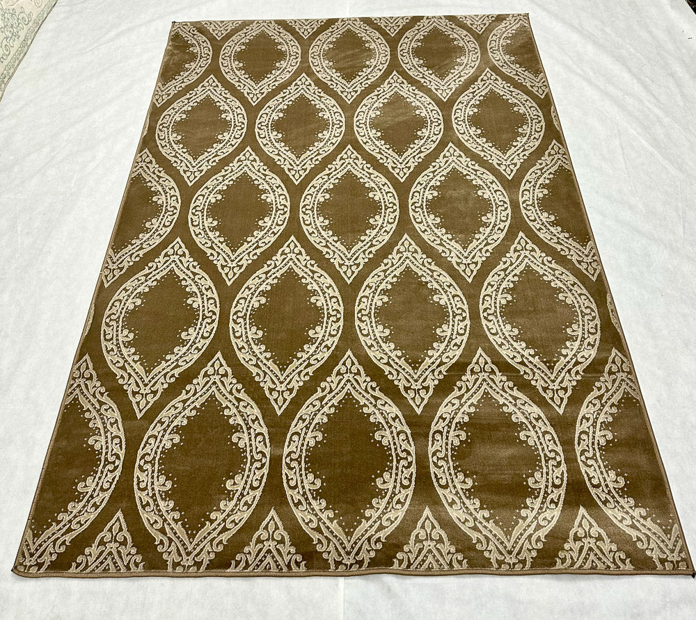 Sophisticated Brown and Beige Turkish Area Rug - 5 ft x 8 ft - Vonch 1 Collection