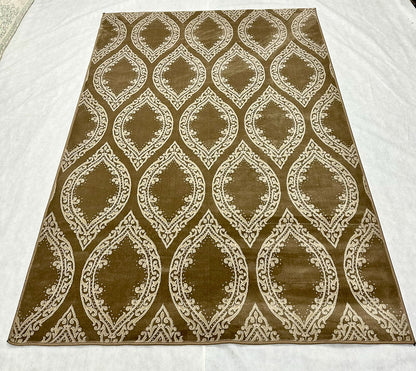 Sophisticated Brown and Beige Turkish Area Rug - 5 ft x 8 ft - Vonch 1 Collection