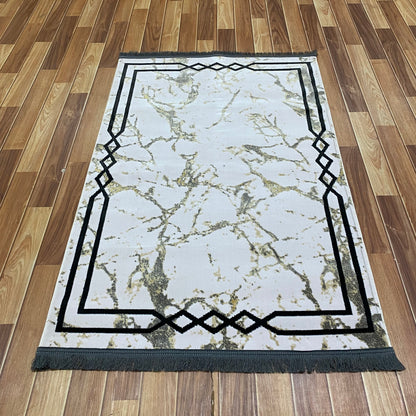 Stylish 3 ft x 5 ft Persian Silky Area Rug - Harmony 2 - Faded Beige and Black - Modern & Contemporary Accent Rug