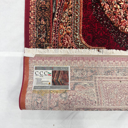 Persian Kashani Red Classic Medallion Rug 7x10 ft – 500 Reeds Nylon Machine-Made Iran