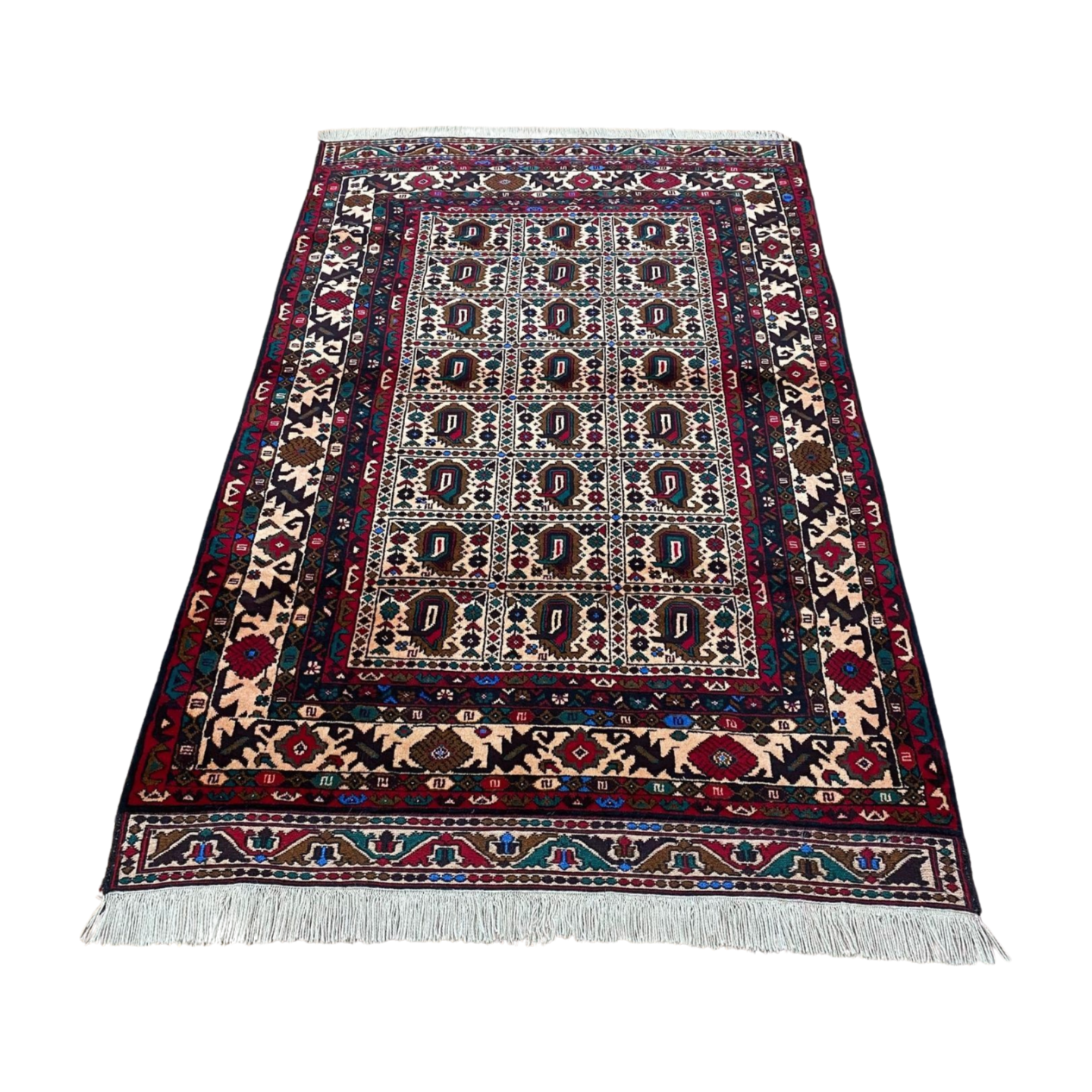 Authentic Baluchi 2 - 4 ft x 6 ft Handmade Wool Carpet - Red Wine and Peach - Timeless Beauty for Your Home