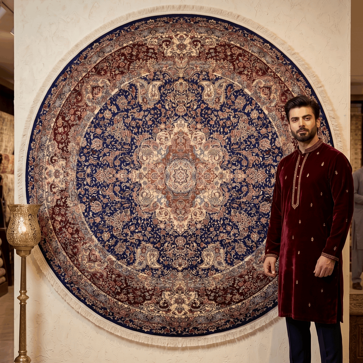 Persian Silk Round Rug 6.5 ft x 6.5 ft | Isfahan Medallion 1600 Reed
