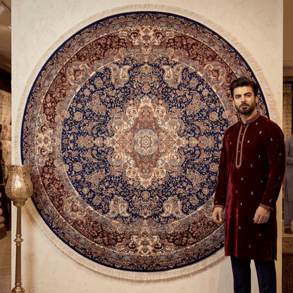 Persian Silk Round Rug 6.5 ft x 6.5 ft | Isfahan Medallion 1600 Reed