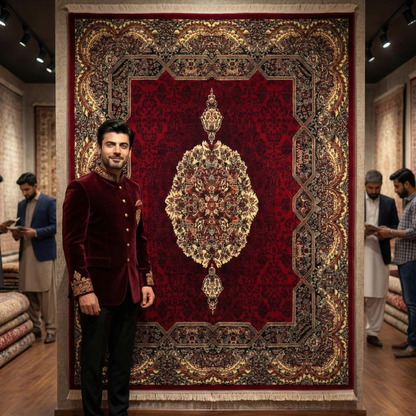 Persian Kashani Red Medallion Rug 7x10 ft – 500 Reeds Nylon Machine-Made Iranian