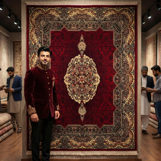 Persian Kashani Red Medallion Rug 7x10 ft – 500 Reeds Nylon Machine-Made Iranian