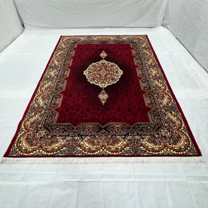 Persian Kashani Red Medallion Rug 8x11 ft – 500 Reeds Nylon Machine-Made Iran