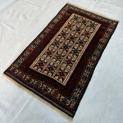 Authentic Handmade Baluchi Rug - 3' x 5' - Rich Geometric Pattern - Handwoven Wool Area Rug