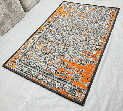 Elegant Grey and Orange Area Rug - 5 ft x 8 ft - Persian Silky Chenille Vintage Collection