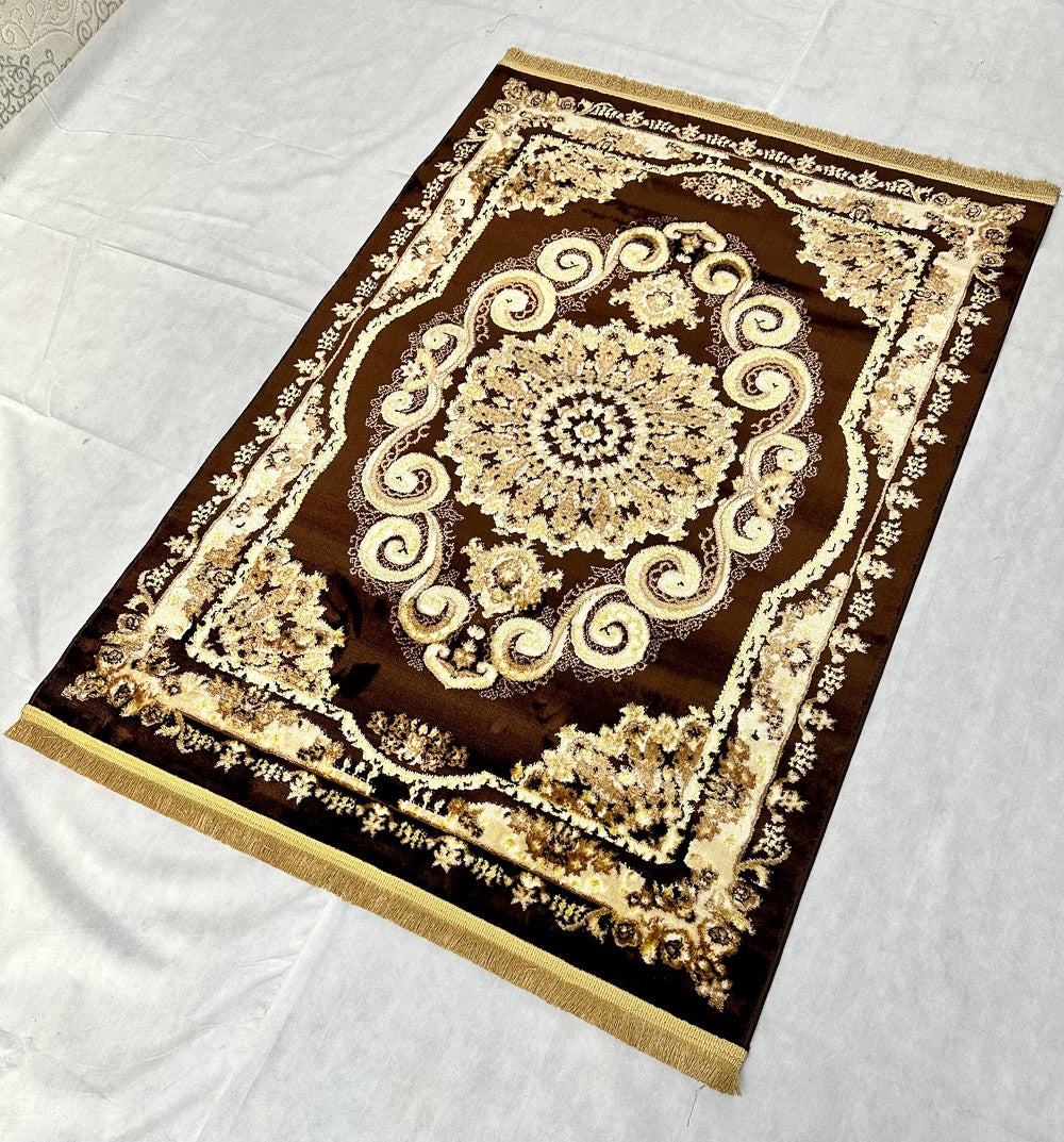 Elegant Dark Brown and Gold Turkish Napoli Area Rug - 4 ft x 6 ft - JD Collection