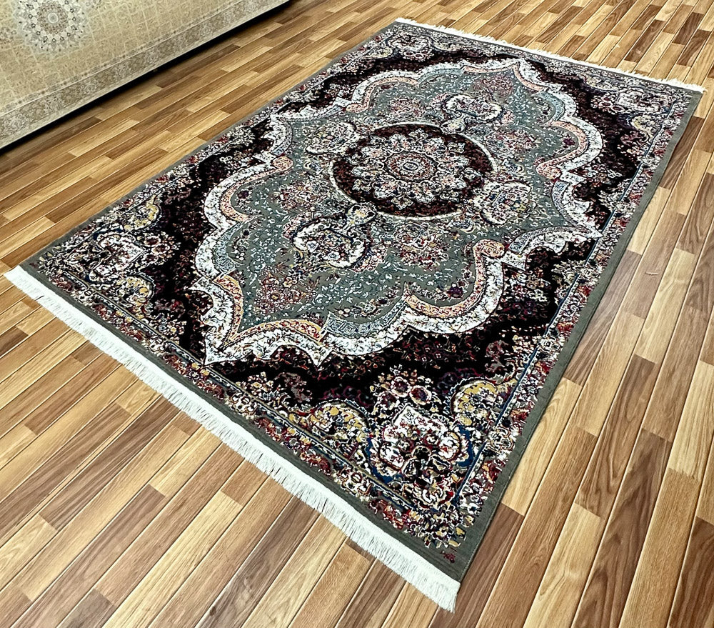 Luxurious 7 ft x 10 ft Persian 500 Reeds Nastaran Gol Bidgol 3 Area Rug - Grey and Multi Colors