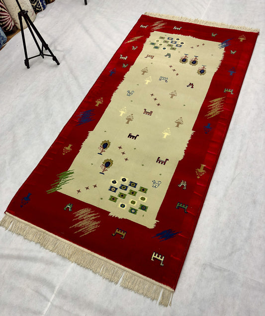 3 ft x 6.5 ft - Area Rug - Persian 500 - Farsh Aryan 3 - Red Wine and Beige