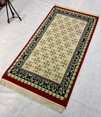 Luxurious Persian 500 Reeds Area Rug - 3 ft x 6 ft - Farsh Aryan 3 in Red Wine and Beige