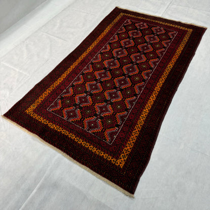 Handmade 4 ft x 6 ft Red and Black Baluchi Rug – Exquisite Woolen Carpet